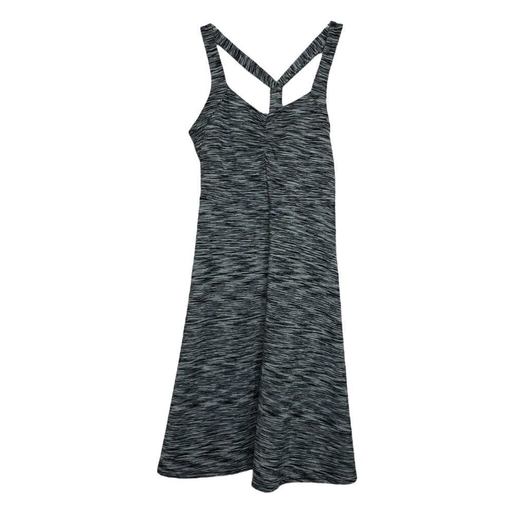 SOYBU Activewear Sleeveless Knit Athletic Striped Dress Black, White & Gray - XS